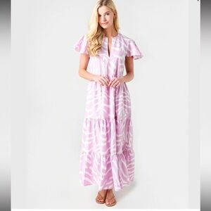 Oliphant V Neck Lilac Zebra Print Cotton maxi dress. Size XS small. Retail $278